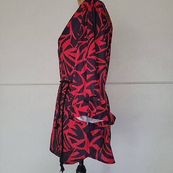 NOS Vintage 70s Maggie Sweet Shirt Blouse Tunic, Black And Red Print, L - Picture 5 of 10